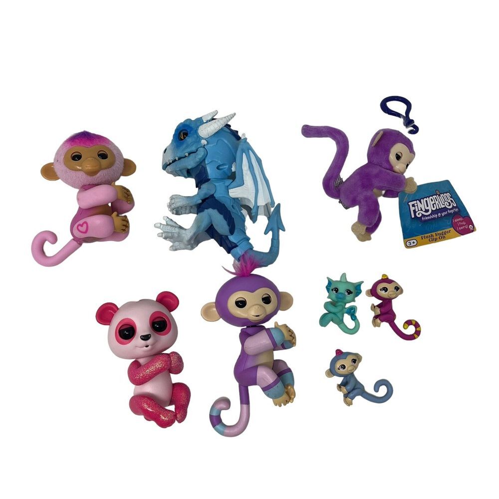 WowWee Fingerlings‎ 4 Interactive 4 Minis 1 Plush Clip Glitter Panda Dragon Lot